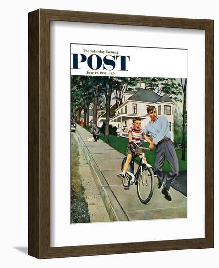 "Bike Riding Lesson" Saturday Evening Post Cover, June 12, 1954-George Hughes-Framed Giclee Print