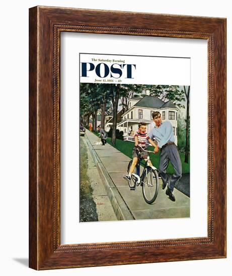 "Bike Riding Lesson" Saturday Evening Post Cover, June 12, 1954-George Hughes-Framed Giclee Print