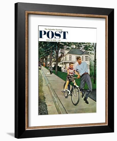 "Bike Riding Lesson" Saturday Evening Post Cover, June 12, 1954-George Hughes-Framed Giclee Print