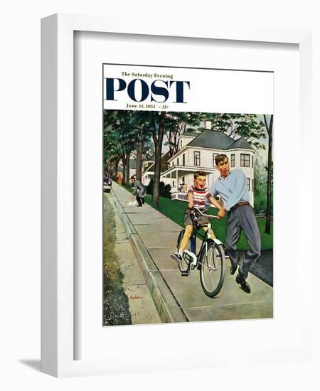 "Bike Riding Lesson" Saturday Evening Post Cover, June 12, 1954-George Hughes-Framed Giclee Print