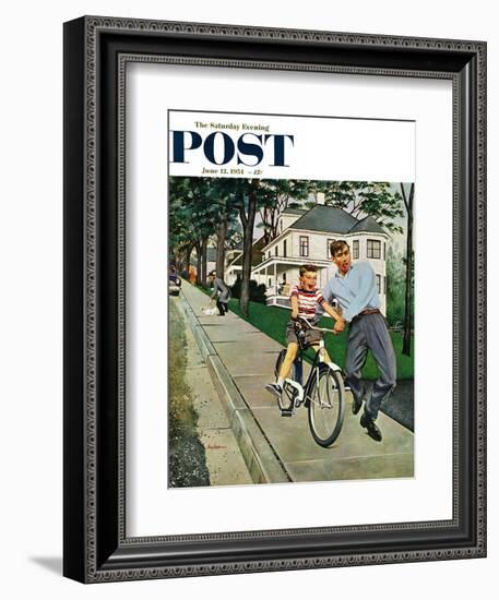 "Bike Riding Lesson" Saturday Evening Post Cover, June 12, 1954-George Hughes-Framed Giclee Print