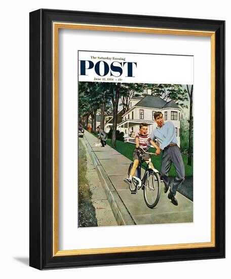 "Bike Riding Lesson" Saturday Evening Post Cover, June 12, 1954-George Hughes-Framed Giclee Print