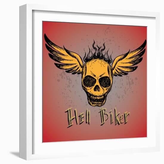 Biker Emblem, Logo or Tattoo, Hand Drawing, Vector-naum-Framed Premium Giclee Print