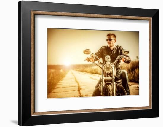 Biker Man Sits on a Bike-Andrey Armyagov-Framed Photographic Print