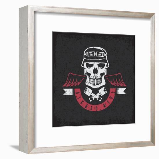 Biker Theme Grunge Label with Pistons ,Wings and Skulls-UVAconcept-Framed Art Print