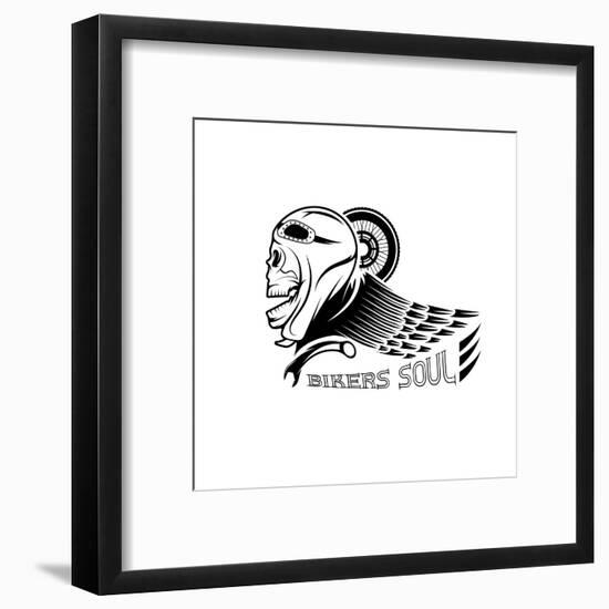 Bikers Theme Label with Skull,Wheel and Wing-UVAconcept-Framed Art Print