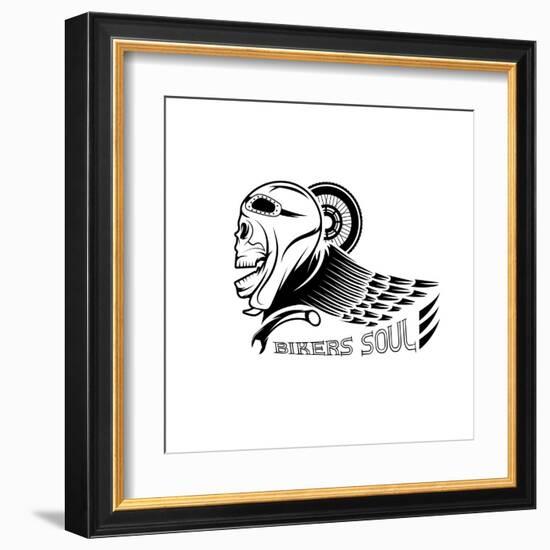 Bikers Theme Label with Skull,Wheel and Wing-UVAconcept-Framed Art Print