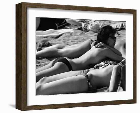 Bikini Clad Beauties on the Beach at the Cannes Film Festival-Paul Schutzer-Framed Photographic Print