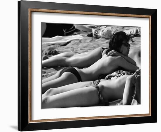 Bikini Clad Beauties on the Beach at the Cannes Film Festival-Paul Schutzer-Framed Photographic Print