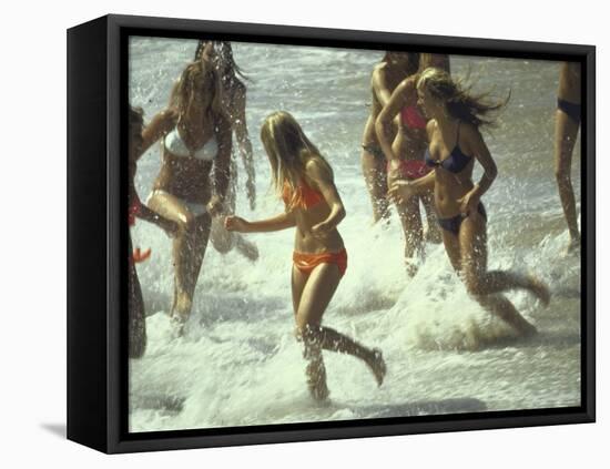 Bikini Clad Teens Frolicking in Surf at Beach-Co Rentmeester-Framed Premier Image Canvas