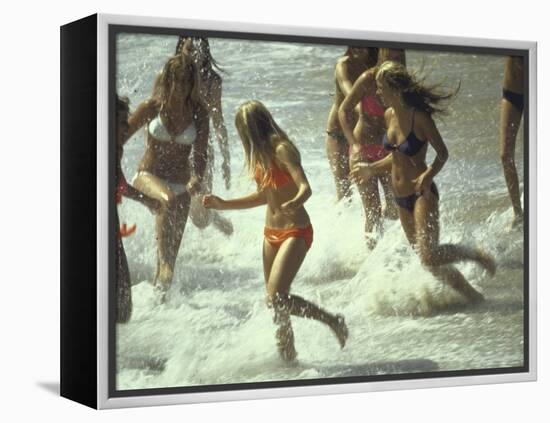 Bikini Clad Teens Frolicking in Surf at Beach-Co Rentmeester-Framed Premier Image Canvas