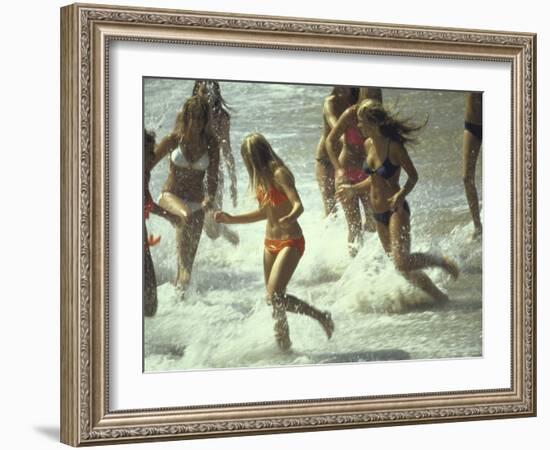 Bikini Clad Teens Frolicking in Surf at Beach-Co Rentmeester-Framed Photographic Print