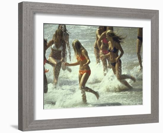 Bikini Clad Teens Frolicking in Surf at Beach-Co Rentmeester-Framed Photographic Print