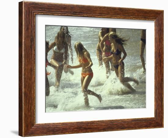 Bikini Clad Teens Frolicking in Surf at Beach-Co Rentmeester-Framed Photographic Print