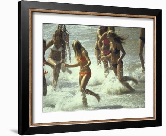 Bikini Clad Teens Frolicking in Surf at Beach-Co Rentmeester-Framed Photographic Print