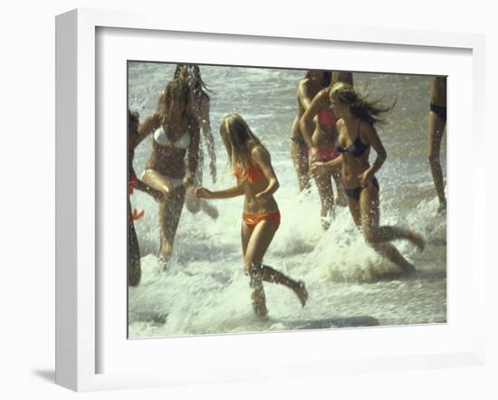 Bikini Clad Teens Frolicking in Surf at Beach-Co Rentmeester-Framed Photographic Print