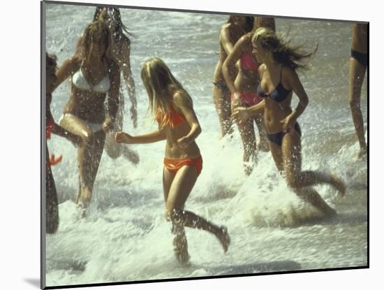 Bikini Clad Teens Frolicking in Surf at Beach-Co Rentmeester-Mounted Photographic Print