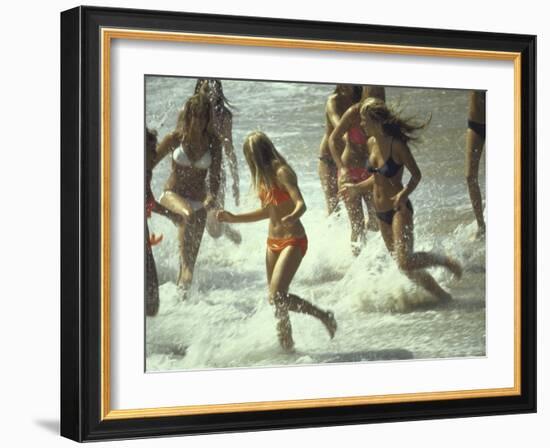 Bikini Clad Teens Frolicking in Surf at Beach-Co Rentmeester-Framed Photographic Print