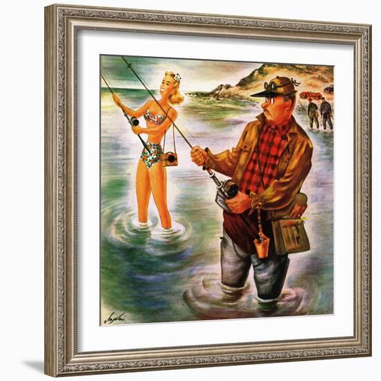 "Bikini Surf Fisher," July 26, 1947-Constantin Alajalov-Framed Giclee Print