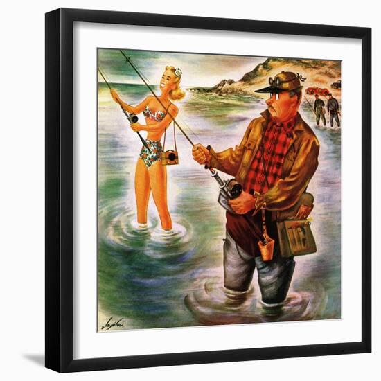 "Bikini Surf Fisher," July 26, 1947-Constantin Alajalov-Framed Giclee Print