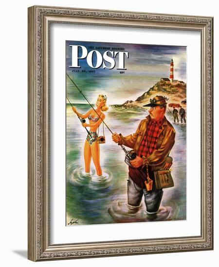 "Bikini Surf Fisher," Saturday Evening Post Cover, July 26, 1947-Constantin Alajalov-Framed Giclee Print