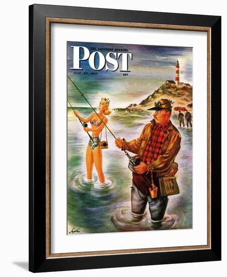 "Bikini Surf Fisher," Saturday Evening Post Cover, July 26, 1947-Constantin Alajalov-Framed Giclee Print