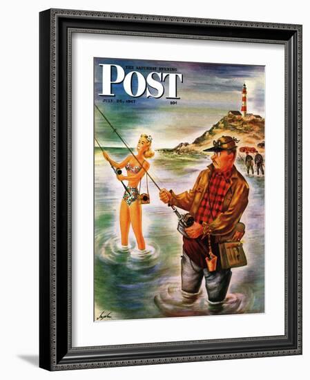 "Bikini Surf Fisher," Saturday Evening Post Cover, July 26, 1947-Constantin Alajalov-Framed Giclee Print