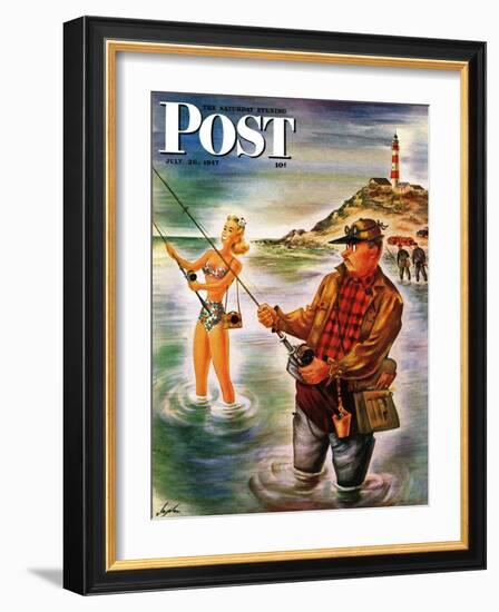 "Bikini Surf Fisher," Saturday Evening Post Cover, July 26, 1947-Constantin Alajalov-Framed Giclee Print