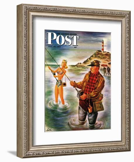 "Bikini Surf Fisher," Saturday Evening Post Cover, July 26, 1947-Constantin Alajalov-Framed Giclee Print