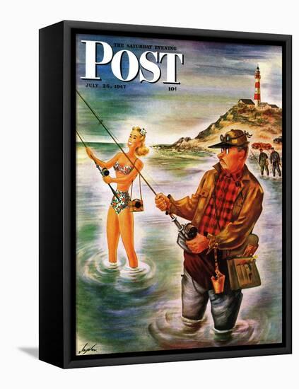 "Bikini Surf Fisher," Saturday Evening Post Cover, July 26, 1947-Constantin Alajalov-Framed Premier Image Canvas