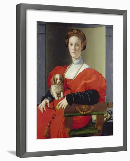 Bildnis Einer Dame Mit Schosshuendchen, 1537-1540-Agnolo Bronzino-Framed Giclee Print