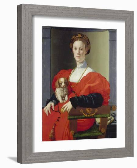 Bildnis Einer Dame Mit Schosshuendchen, 1537-1540-Agnolo Bronzino-Framed Giclee Print