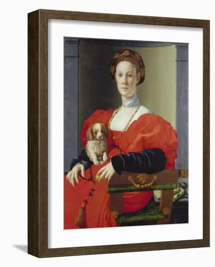 Bildnis Einer Dame Mit Schosshuendchen, 1537-1540-Agnolo Bronzino-Framed Giclee Print