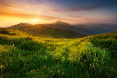 Hills Lines in Mountain Valley during Sunset. Natural Summer Mountain Landscape-biletskiy-Mounted Photographic Print