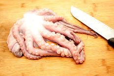Slicing Raw Octopus for A Gourmet Dinner-Bill C-Mounted Photographic Print