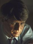 Robert F. Kennedy Campaigning in Front of Poster Portrait of His Brother President John F. Kennedy-Bill Eppridge-Photographic Print