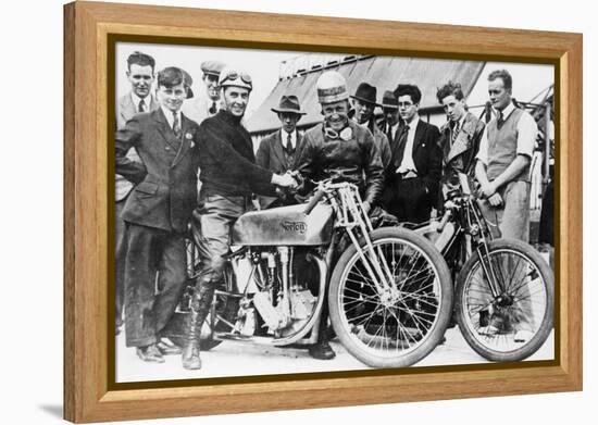 Bill Lacey and Tommy Atkins with a Norton Bike, 1931-null-Framed Premier Image Canvas