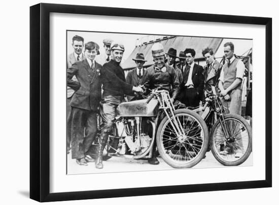 Bill Lacey and Tommy Atkins with a Norton Bike, 1931-null-Framed Photographic Print