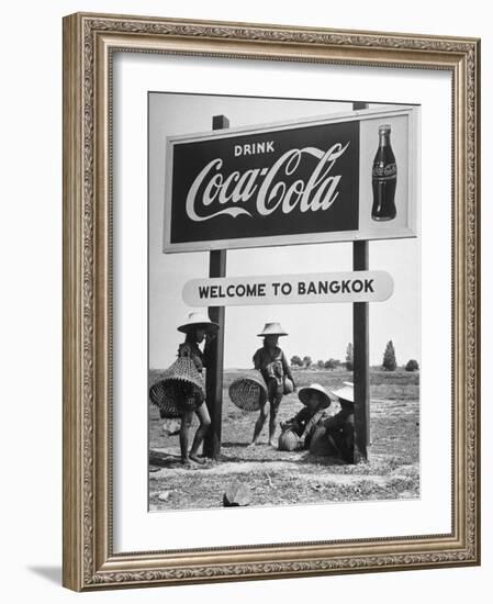 Billboard Advertising Coca Cola at Outskirts of Bangkok with Welcoming Sign "Welcome to Bangkok"-Dmitri Kessel-Framed Photographic Print