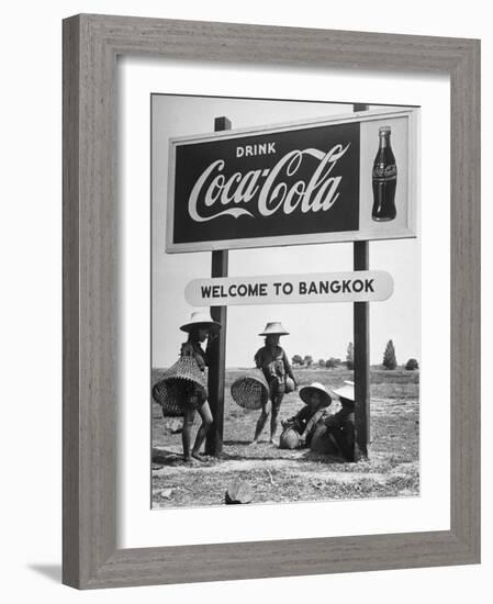 Billboard Advertising Coca Cola at Outskirts of Bangkok with Welcoming Sign "Welcome to Bangkok"-Dmitri Kessel-Framed Photographic Print