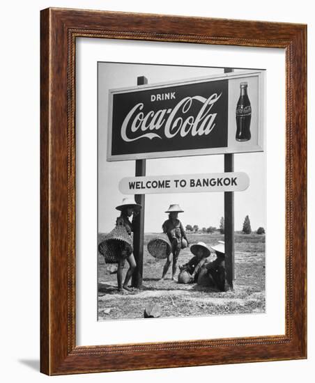 Billboard Advertising Coca Cola at Outskirts of Bangkok with Welcoming Sign "Welcome to Bangkok"-Dmitri Kessel-Framed Photographic Print