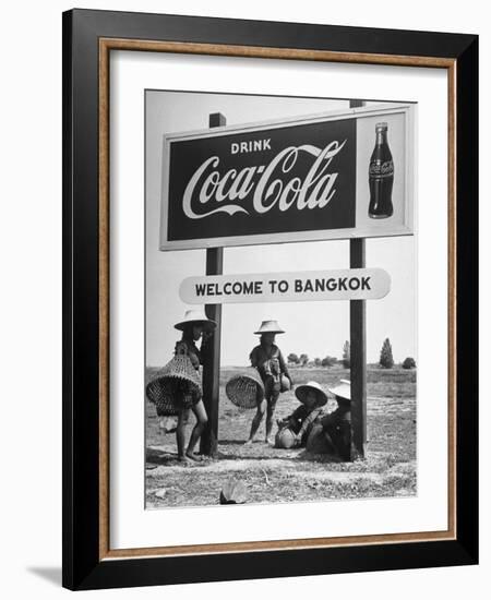 Billboard Advertising Coca Cola at Outskirts of Bangkok with Welcoming Sign "Welcome to Bangkok"-Dmitri Kessel-Framed Photographic Print