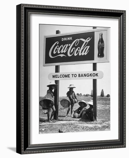 Billboard Advertising Coca Cola at Outskirts of Bangkok with Welcoming Sign "Welcome to Bangkok"-Dmitri Kessel-Framed Photographic Print