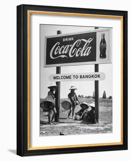 Billboard Advertising Coca Cola at Outskirts of Bangkok with Welcoming Sign "Welcome to Bangkok"-Dmitri Kessel-Framed Photographic Print