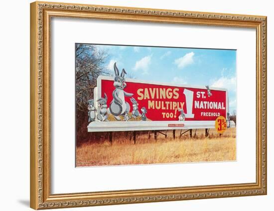 Billboard for Savings, Rabbits-null-Framed Art Print