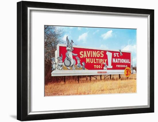 Billboard for Savings, Rabbits-null-Framed Art Print