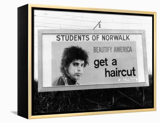 Billboard in Norwalk, Connecticut, Ridiculing of Long Hair-null-Framed Stretched Canvas