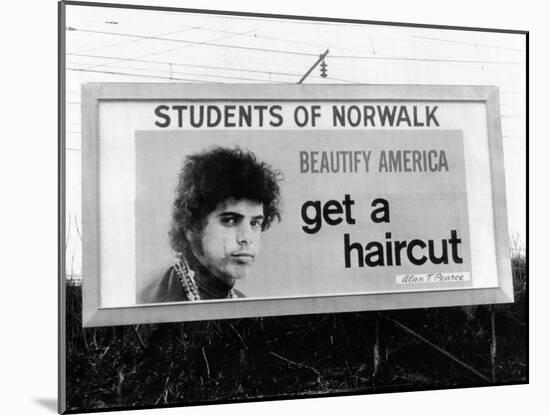 Billboard in Norwalk, Connecticut, Ridiculing of Long Hair-null-Mounted Photo