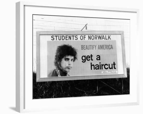 Billboard in Norwalk, Connecticut, Ridiculing of Long Hair-null-Framed Photo