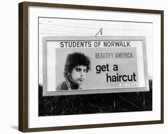 Billboard in Norwalk, Connecticut, Ridiculing of Long Hair--Framed Photo